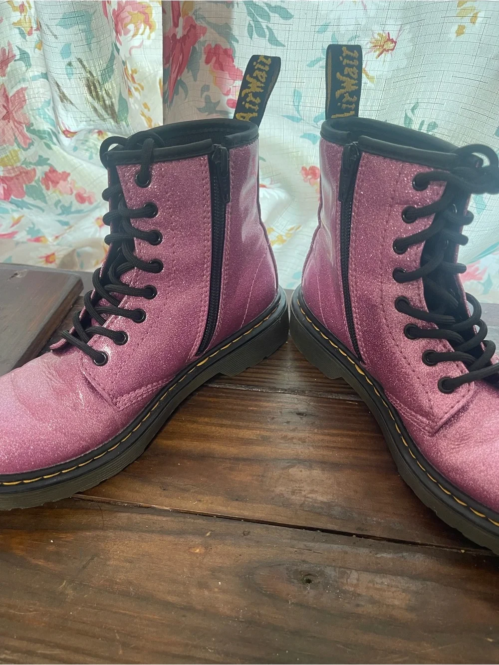 Dr. Martens 1460 Glitter J Boots Pink Youth Size 2 US